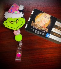 Christmas- Grinch - Pink hat badge reel