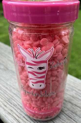Pink Zebra Fruity Punch Scent Fragranced Bead Sprinkles Barely Used 3.75 oz. Jar