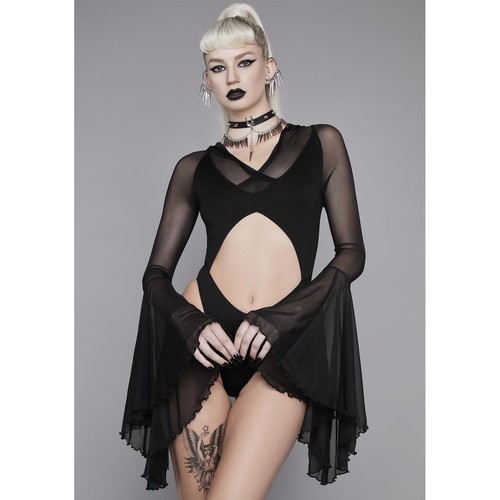Widow Dolls Kill Ride at Dawn Mesh Hooded Cutout Bodysuit Size Small