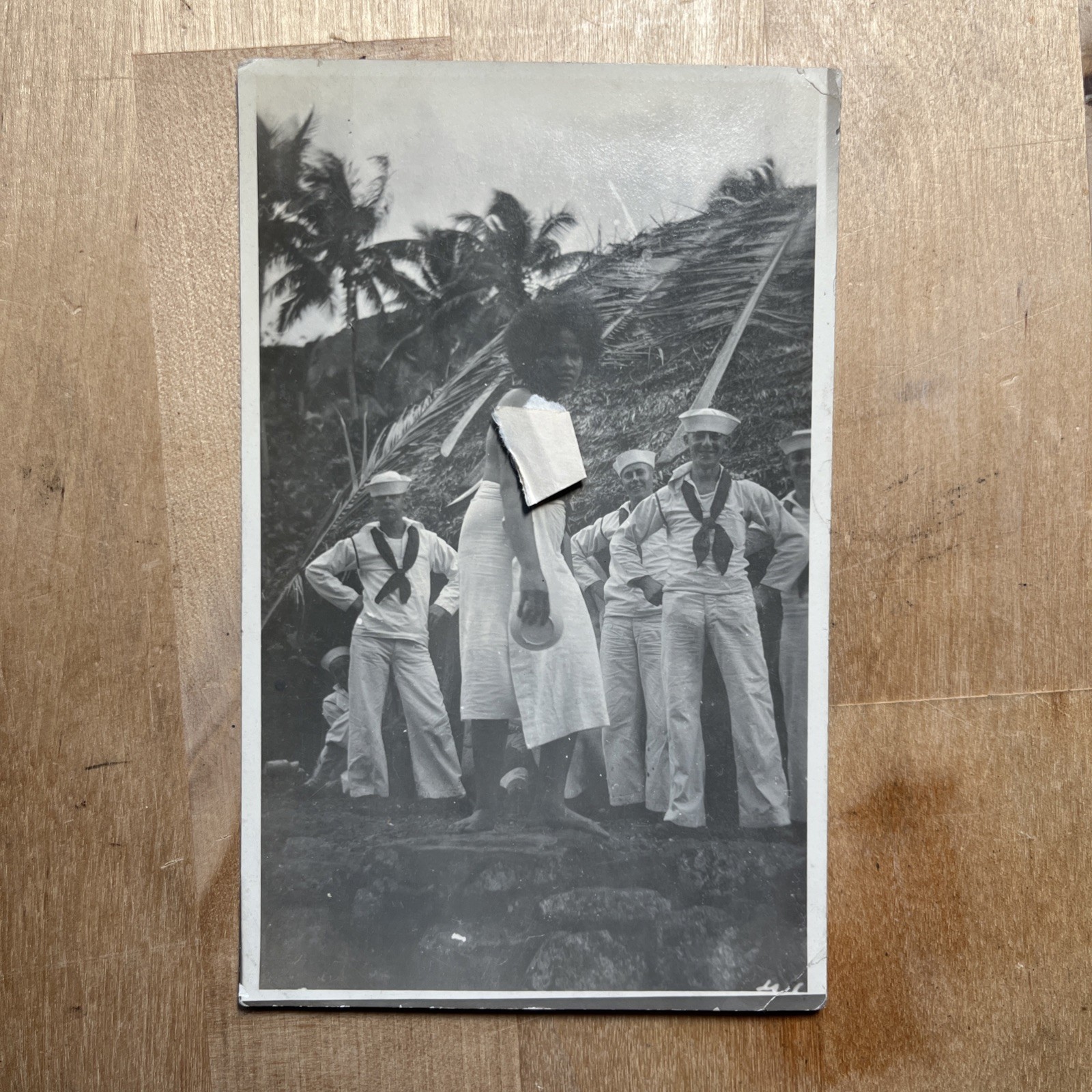 Antique RPPC Postcard US Navy Sailors with Island Woman Tropical WWI? - R1