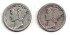 1925-S and 1928-S Mercury Dimes in G-VG Condition at Near Silver Melt Value