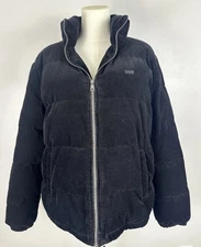 LEVI'S Stratus & Co. Women's Black Zoe Corduroy Puffer Coat Lined Cozy Chic Sz L