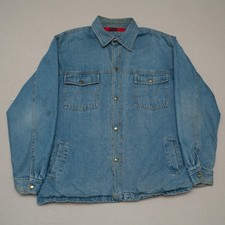 Vintage 90s Red Ranch Flannel Lined Denim Jacket Button Snap Type 2 4 Pocket