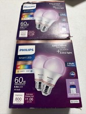 Brand New 4 bulbs Philips Wiz 2X 2-Pack A19 LED Smart Bulb 800 lumens full color