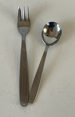 Hackman Sorsakoski Stainless Teaspoon & Seafood Fork Finland Ribbed 5 O Clock