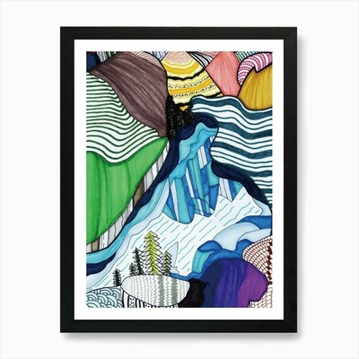 Rocky Mountains drawn by Paoling Re Framed Wall Art Poster Canvas Print Picture