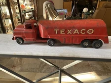 VTG 1950s Buddy L Texaco Tanker Truck Pressed Steel Toy Red Gasoline Semi USA