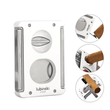 Lubinski Cigar Cutter Punch Stainless Guillotine Cut V-Cut Cigar Holder White