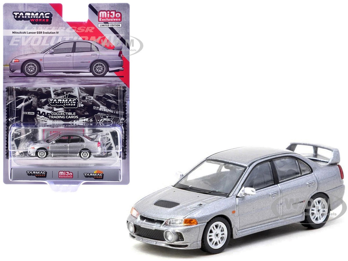 MITSUBISHI LANCER EVO IV SILVER W/CARDS 1/64 DIECAST BY TARMAC