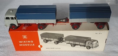 Wiking MAN Pritschenlastzug 10.230 Nr. 41 Originalkarton blaue Plane H0 1:87