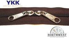 Genuine YKK Nylon Coil Zipper Tape  5 Brown 10 yards with 20 nickle Sliders