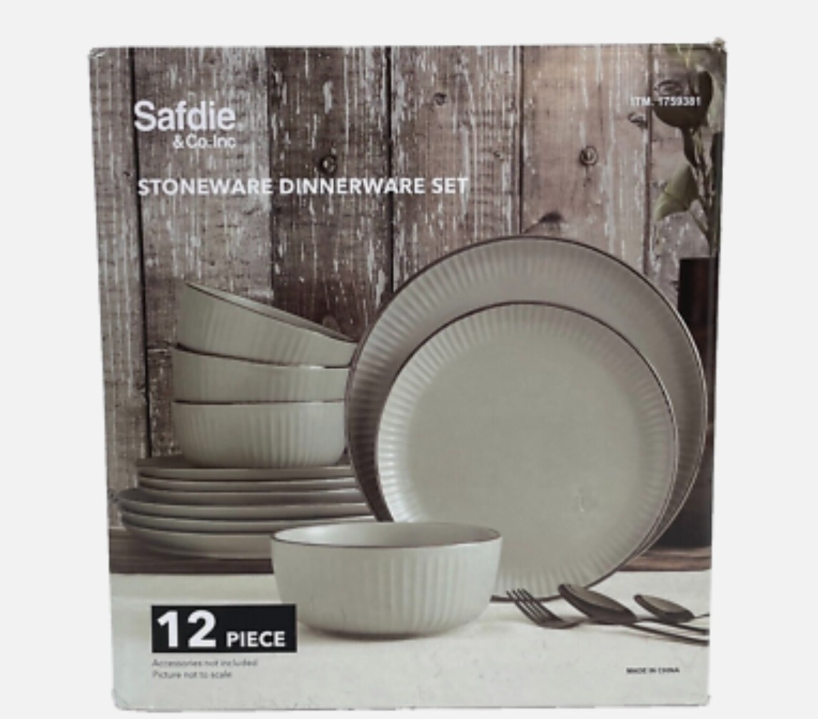 Safdie 12 Pc Stoneware Dinnerware Set Modern Linen Plates Bowls  Set