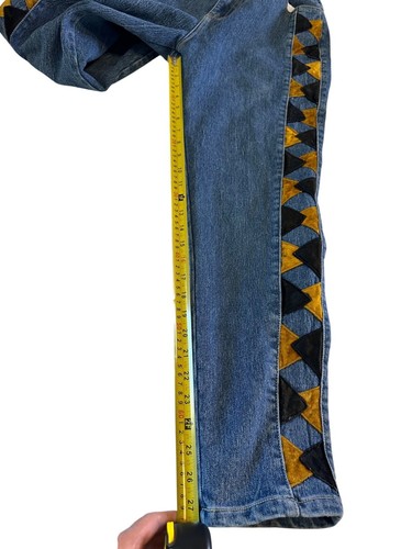 Vintage Y2K Baccini Denim Jeans 14 Gold Schwarz Triangel Patchwork High Waist LESEN - Bild 4 von 14