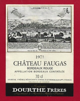 88/53 Etikett BORDEAUX 1971 Château FAUGAS Dourthe Frères Negoc. mit Moulis Med
