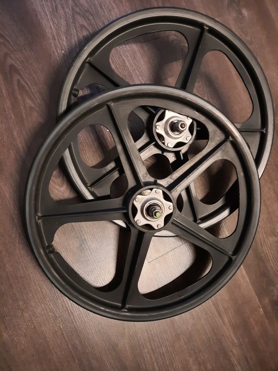 Skyway Tuff II Mag Gold Alloy Flange Old School BMX Wheels 20 Inch Pair Burner