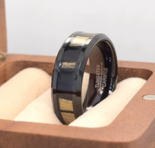 Zebra Wood Inlay Ring, 8mm Wooden Wedding Rings for Men Husband Anniversary Gift