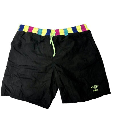 Vtg 90's Umbro USA Men Black Nylon NEON Sand Soccer Uniform Shorts