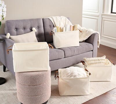 Cella Set of 4 Collapsible 15.75'' Storage Baskets Cream Linen