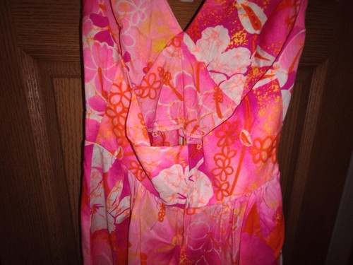 Vintage Hukilau Fashions Womens S/M Pink Floral Hawaiian Slit Back Maxi Dress - Picture 6 of 8