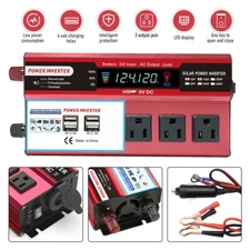 3000W Car Power Inverter DC 12V To AC 110V Pure Sine Wave Solar Converter 4 USB