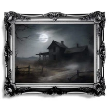 Spooky Farmhouse Wall Art Decor Oil Painting Dark Cottagecore Poster Gothic Retr