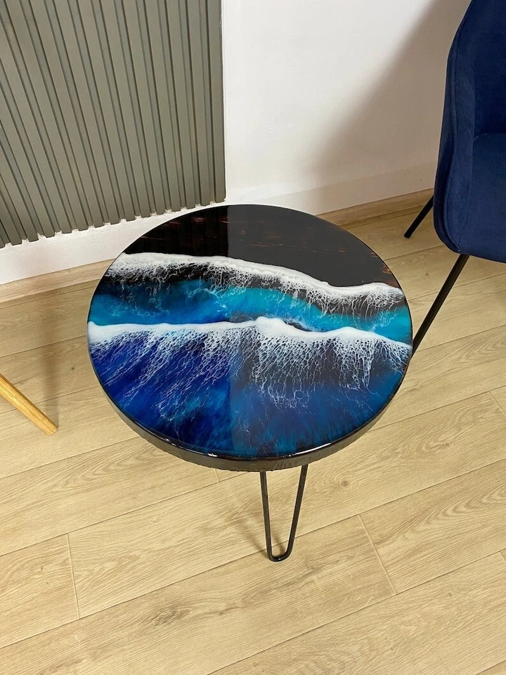 OCEAN WAVE EPOXY & CUSTOM WOOD END & SIDE TABLE, COFFEE & CENTER TABLE WITH LEGS - Image 3 of 4