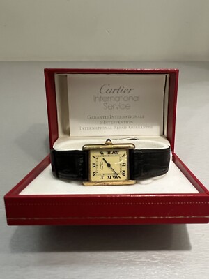Cartier Vermeil Tank Quarz W1002753 Damenuhr - Argent 925 Plaque Or G 20 M