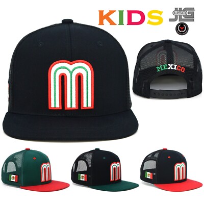 Mexico M Kids Mesh Embroidery Snapback Hats Boys Mexico Flag Toddler Caps