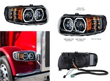 Pair Blackout LED Headlights w/ LED Halos & Turn Signals for Peterbilt 388/389