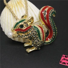 New Cute Colorful Squirrel Pearl Crystal Holiday gifts Pendant Chain Necklace