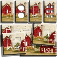 COUNTRY FARM RED BARNS LIGHT SWITCH OUTLET WALL PLATE RUSTIC HOME ART ROOM DECOR