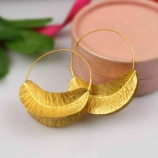 Fulani Basket Hoop Earrings In 18k Gold Plated Handmade Leaf Creole Earrings
