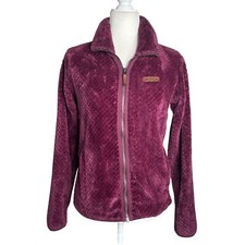 Columbia Soft Fuzzy Fleece Full Zip Front Jacket Size Small Burgundy Pockets