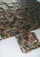 Floral Tassel Trim Colorful Tablecloth 51" Ten 17 Matching Napkins Set Unused