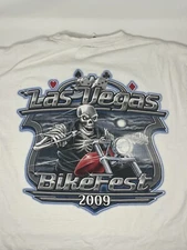 2009 Las Vegas Bike Fest Skeleton Dice White T Shirt (L)