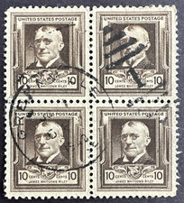 US 1940 Scott #868 Block Used Greenville Cancel Famous Poet James Whitcomb Riley