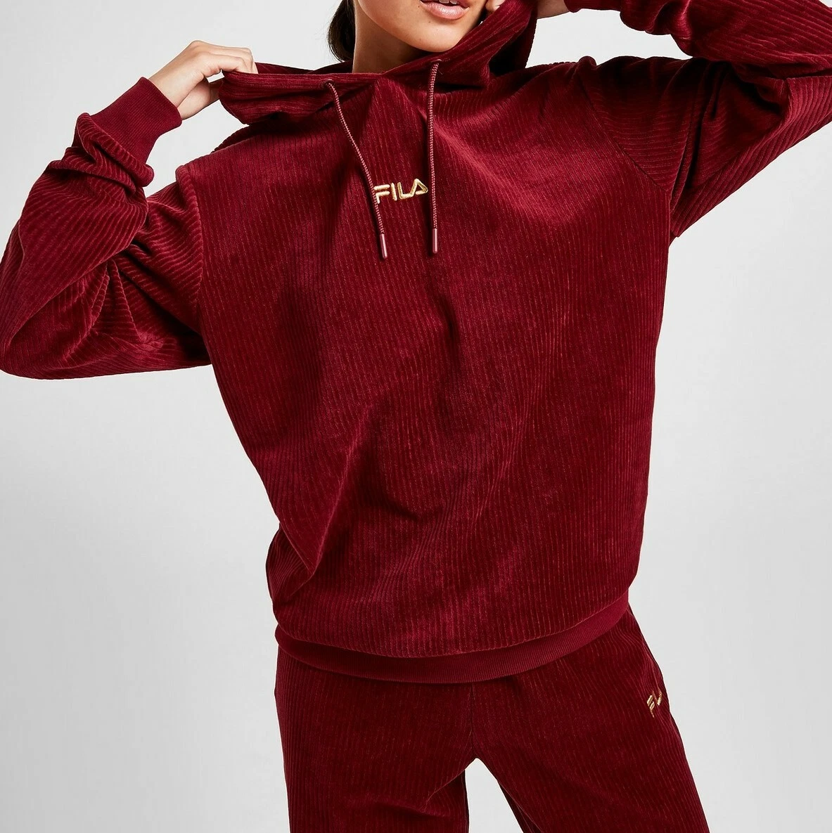 Fila Womens Hoodie Velvet Red Burgundy | eBay