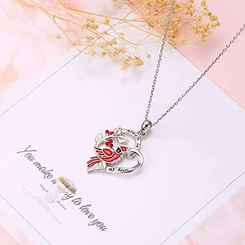 Collar Cardenal Rojo Regalo Conmemorativo para Mujer Collar Cardenales Plata Esterlina Foto 2 de 4