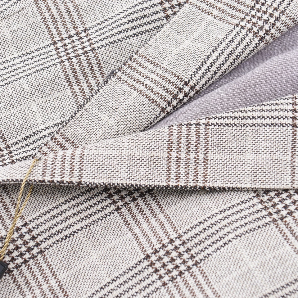 Luciano Barbera Light Gray  Check Wool-Silk-Linen Sport Coat 44R (Eu 54) NWT - Image 3 of 4