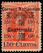 Guatemala 1886 SG30 150c on 1p vermilion  railway bond receipt LH Mint with gum