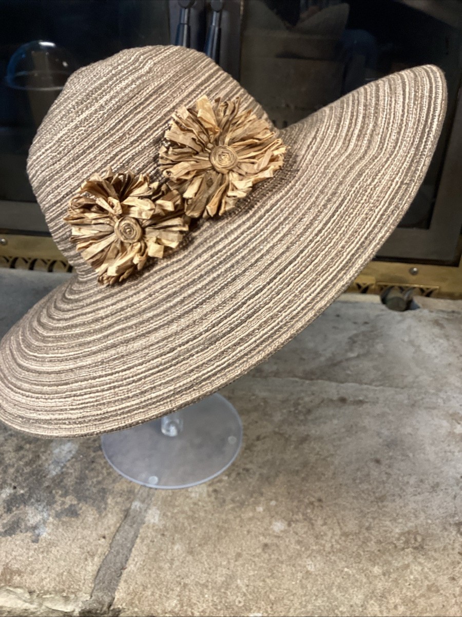 Betmar Straw Wide Brim Sun Hat Raffia Flowers Packable Resort