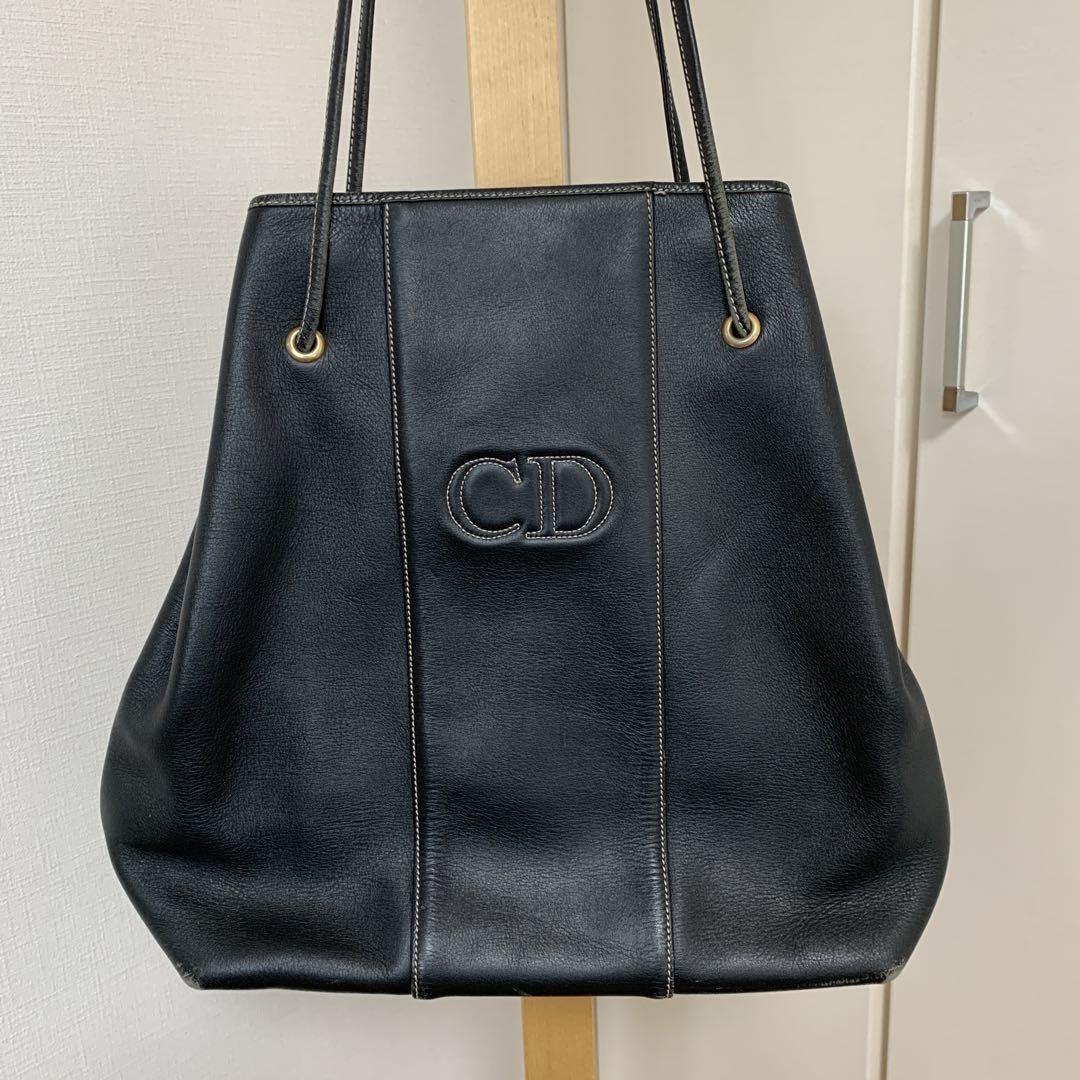Authentic Dior CD Logo Black Leather Shoulder Bag F07151363