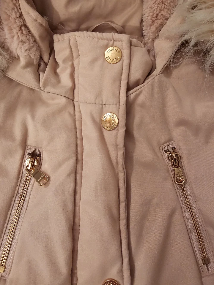 Justice Girls 12 Winter Coat Hooded Removable Fur Curved Split Tail 2 Pockets - Image 4 of 4