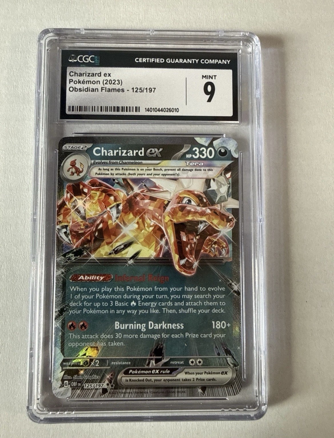 CGC 9 Charizard ex 125/197 SV03 Obsidian Flames 2023 Holo Tera ex