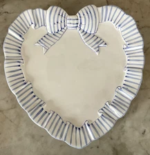 VTG THE HALDON GROUP HEART SHAPE BLUE STRIPE BOW SERVING PLATTER/PLATE  1989 12”