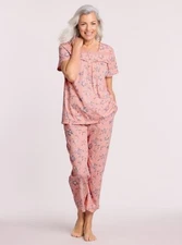 NEW Choose Size Peach Floral 2 Pc Comfy Pajama Lounge Set with Pockets BLAIR