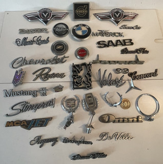 30 PC Vintage car emblem lot mustang duster stingray riviera ltd caddy etc!