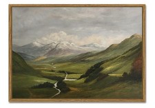16x24 Vintage Mountain Landscape Framed Canvas Art - Valley View Decor