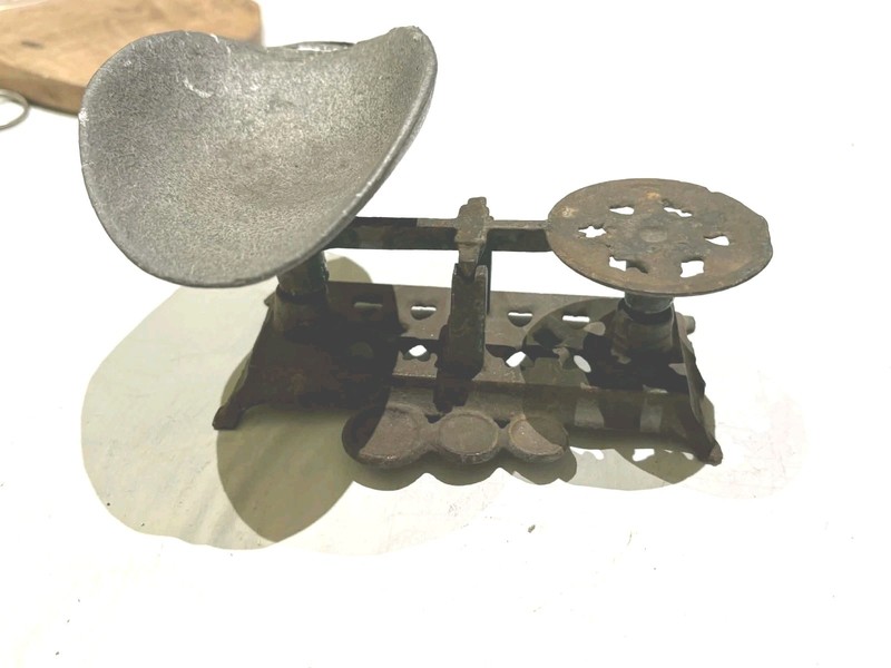 Antique Miniature Cast Iron Balance Scale Grocer Apothecary Trade Scale