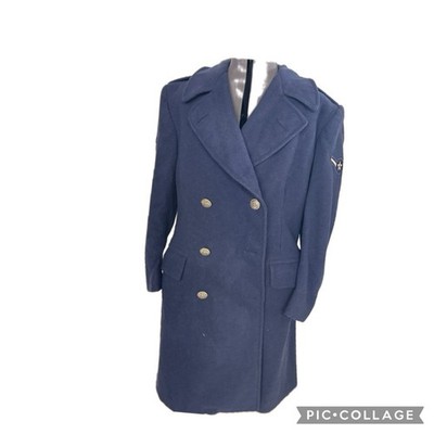 US AIR FORCE Men s 39R Blue Wool Heavy Coat Metal Buttons AF Patches